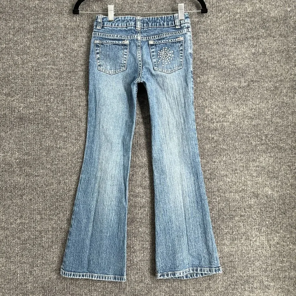 Vintage Route 66 Girls Flare Bootcut Jeans Size 8 Rhinestone 90s Stretch Denim